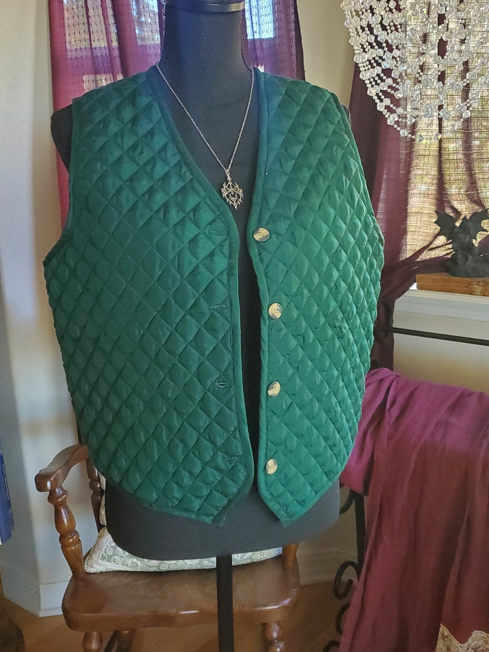 Quilted Green Silk Vest